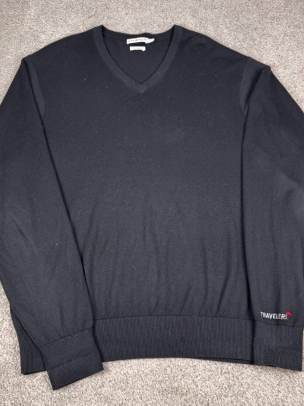 Peter Millar Men's Black Silk Cotton Cashmere V-Neck Sweater Size L Travelers